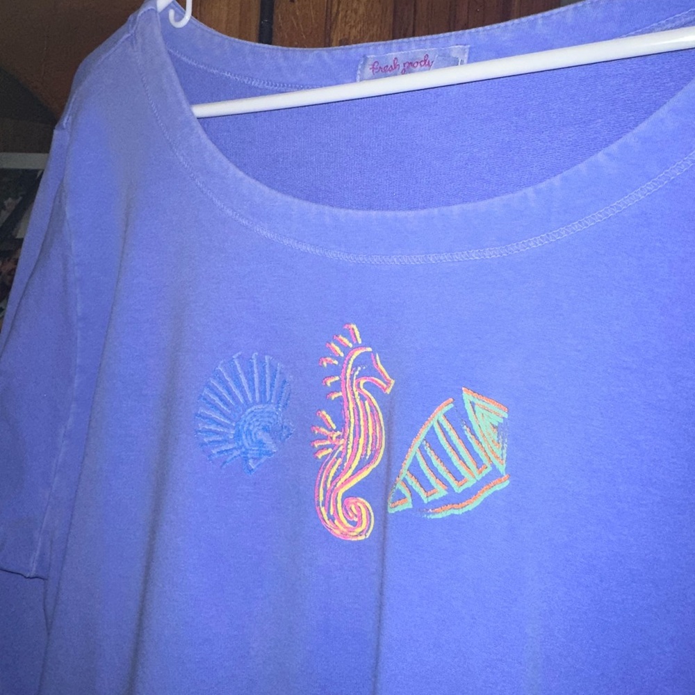 XL/XXL Stretchy Fresh Produce Blue Distressed Sweatshirt. Runs small ! - Picture 4 of 15